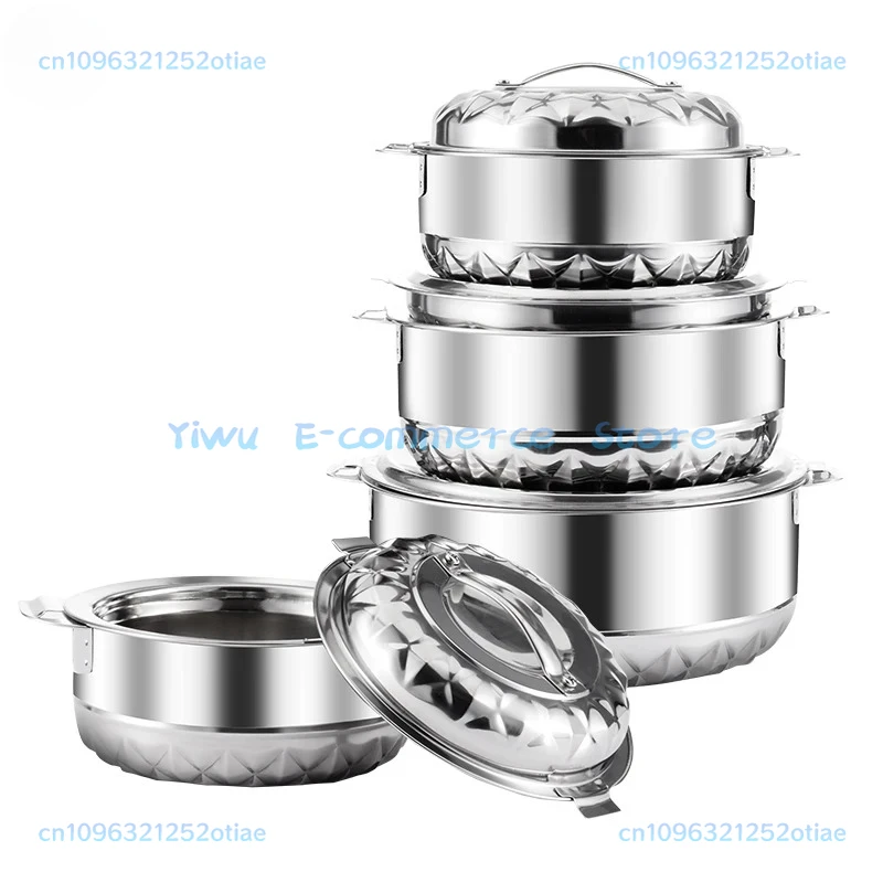 

410 Stainless Steel Double Wall Thermal Insulation Casseroles Food Storage Container Kitchen Soup Pots 1L 2L3L5L