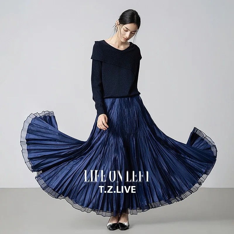 

Женская повседневная юбка из смесового шелка Hanrted, осень 2025, А-силуэт, стандартный крой, для повседневной носки, полиэстер