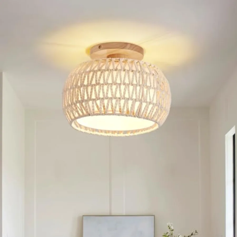 

Boho Rattan Ceiling Light Fixture - 3 Style Options Wicker Semi Flush Mount Ceiling Lights Coastal Light Fixtures Bohemian Wove