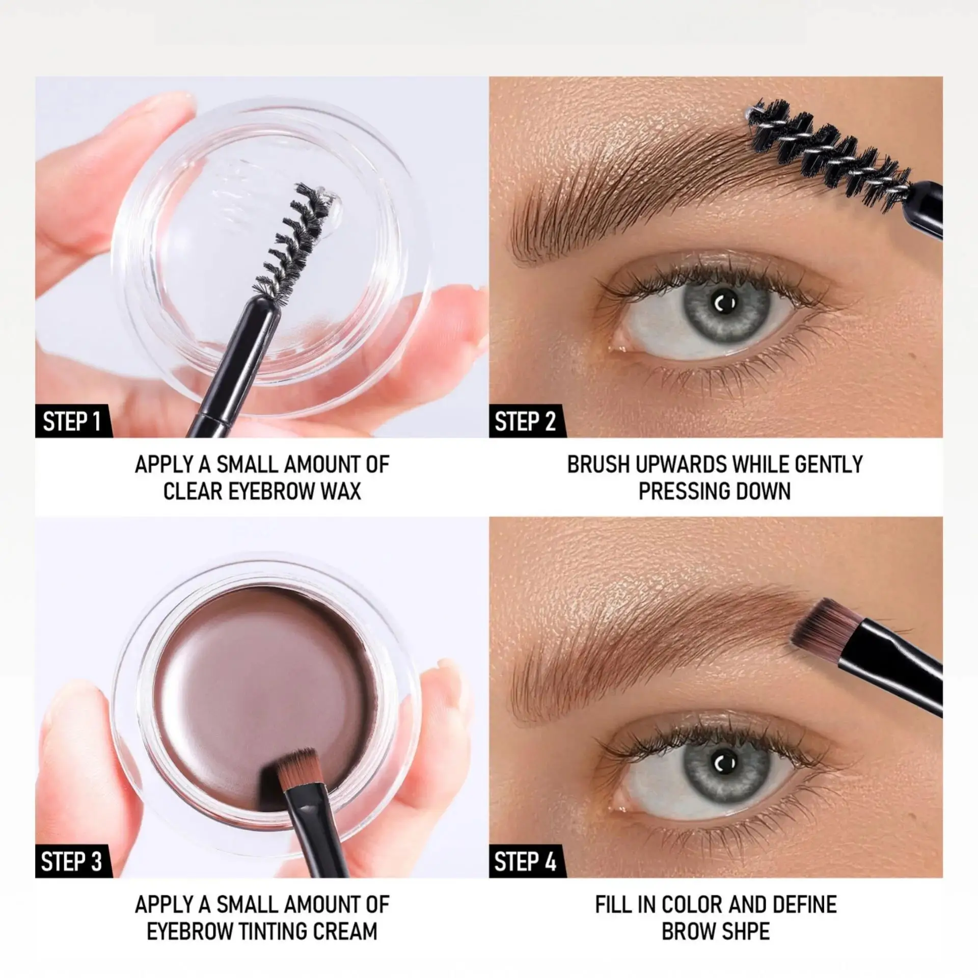 Pomada de cera para sobrancelha, creme à prova d'água de longa duração para aparência natural 3d, escovas duplas incluídas, gel intensificador, formato perfeito