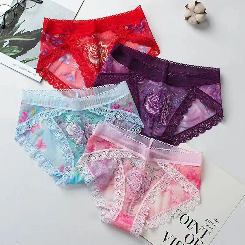 

Женское сексуальное нижнее белье, трусы, кружевное бесшовное женское нижнее белье, мягкие трусы с цветочной вышивкой, прозрачные японские женские трусики