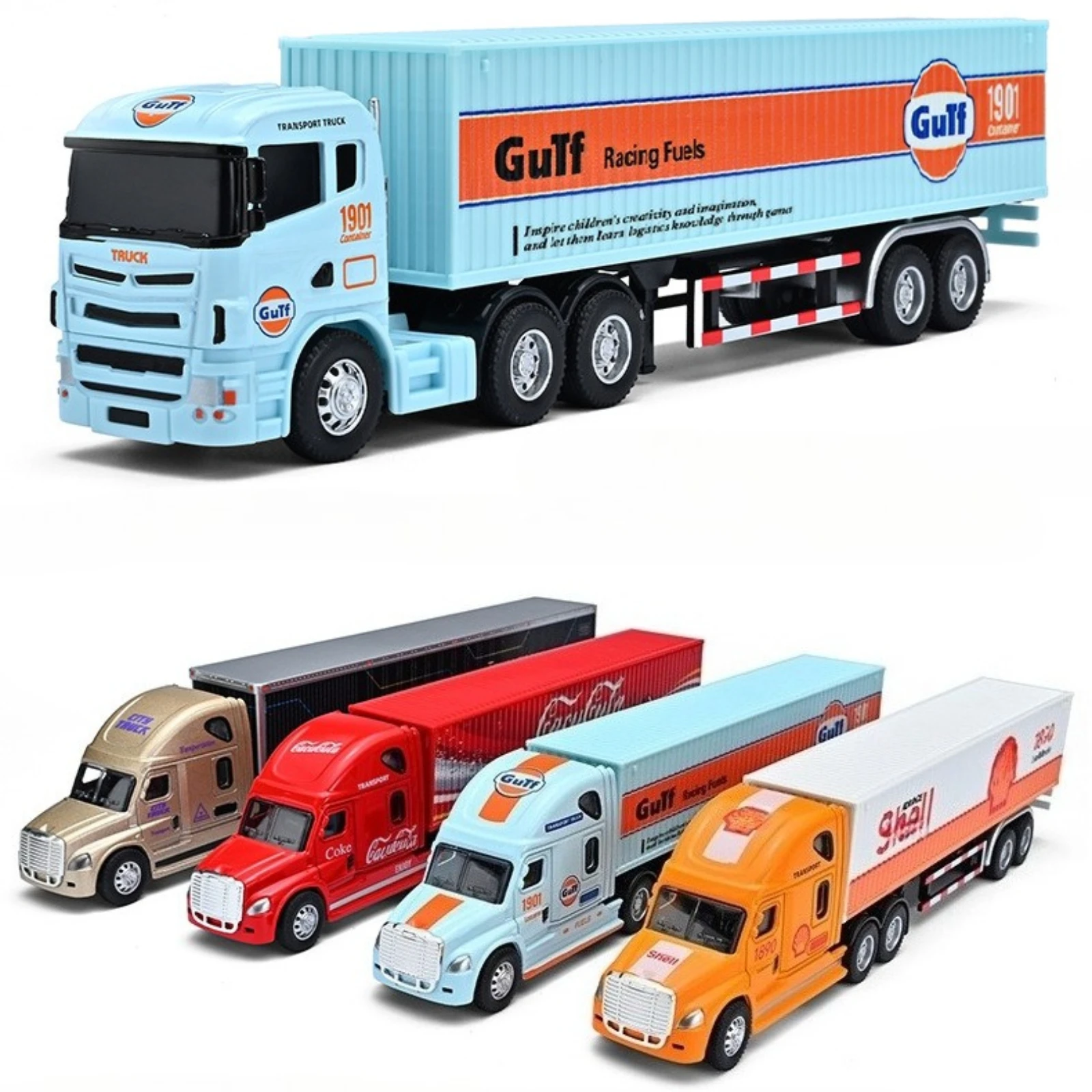 컨테이너 운송 차량 시리즈 풀백 합금 트레일러 컨테이너 트럭 모델 소형 자동차 소년 장난감
