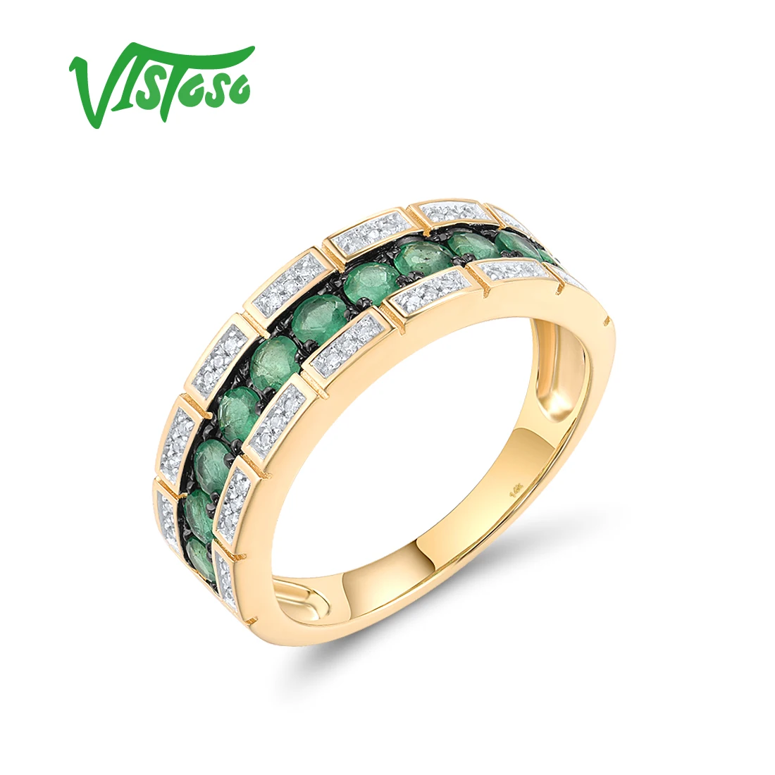 VISTOSO Real 14K 585 Rose White Yellow Gold Rings For Women Sparkling Emerald Ruby Sapphire Diamonds Wedding Gift Fine Jewelry