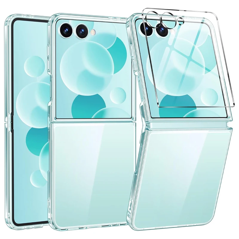 Hülle und Displayschutzfolie für Samsung Galaxy Z Flip 7 2025, transparente Handyhülle für Samsung Z Flip7 Flip6 Flip5