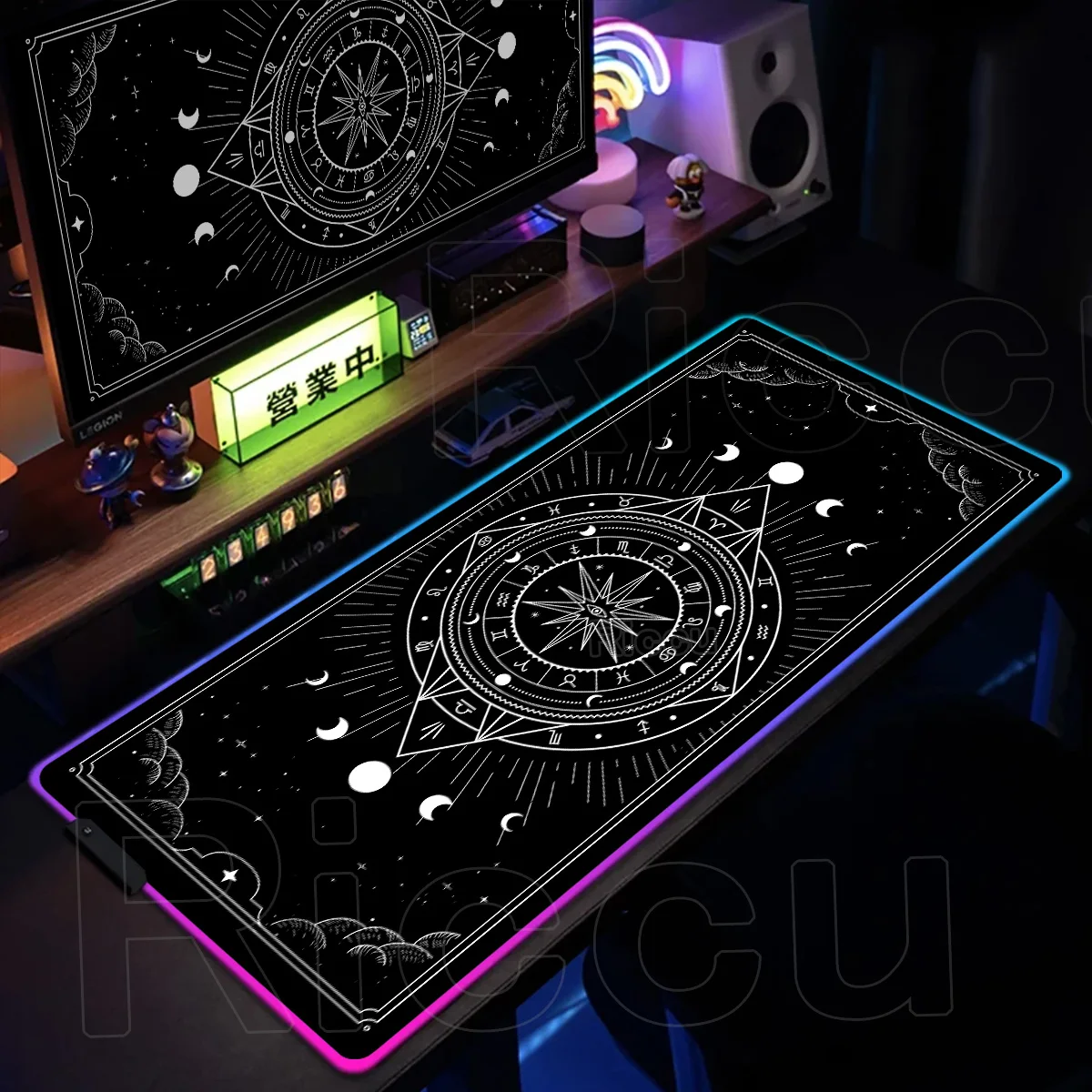 

New Moon Gamer Magic Tarot Card RGB Mouse Pad Black Star Divination Keyboard Expansion Pad LED Backlight Computer Laptop DeskMat