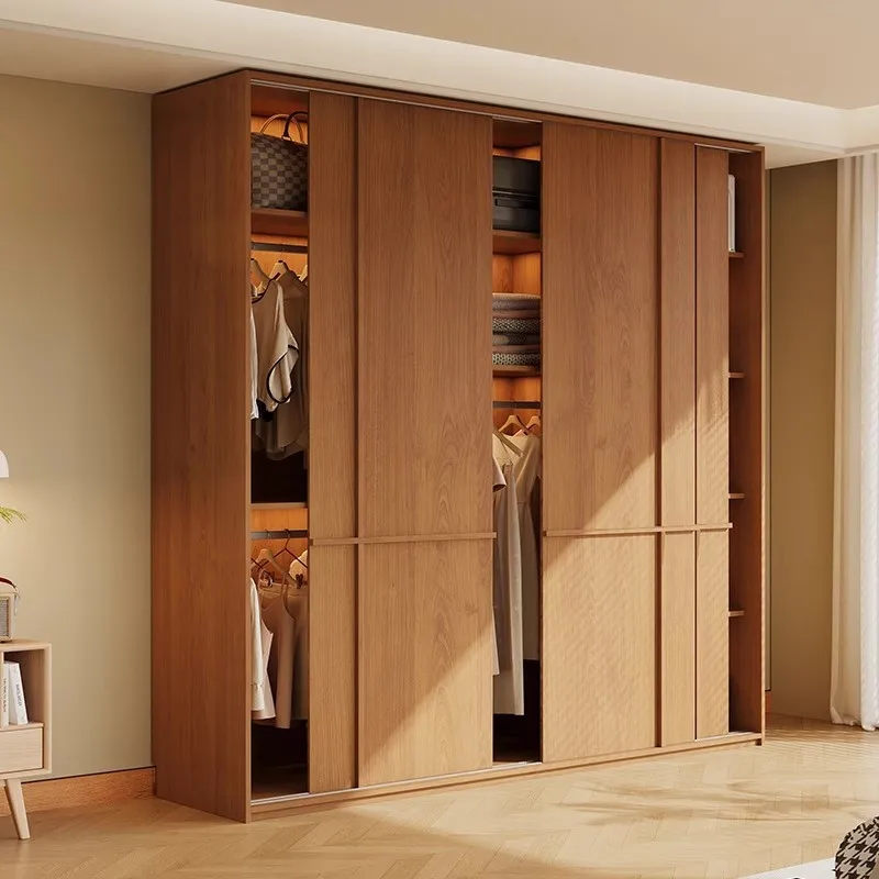 

Nordic Wooden Wardrobes Sliding Doors Home Bedrooms Storage Living Room Cabinets High-end Designer Furniture Taquilla JT40W