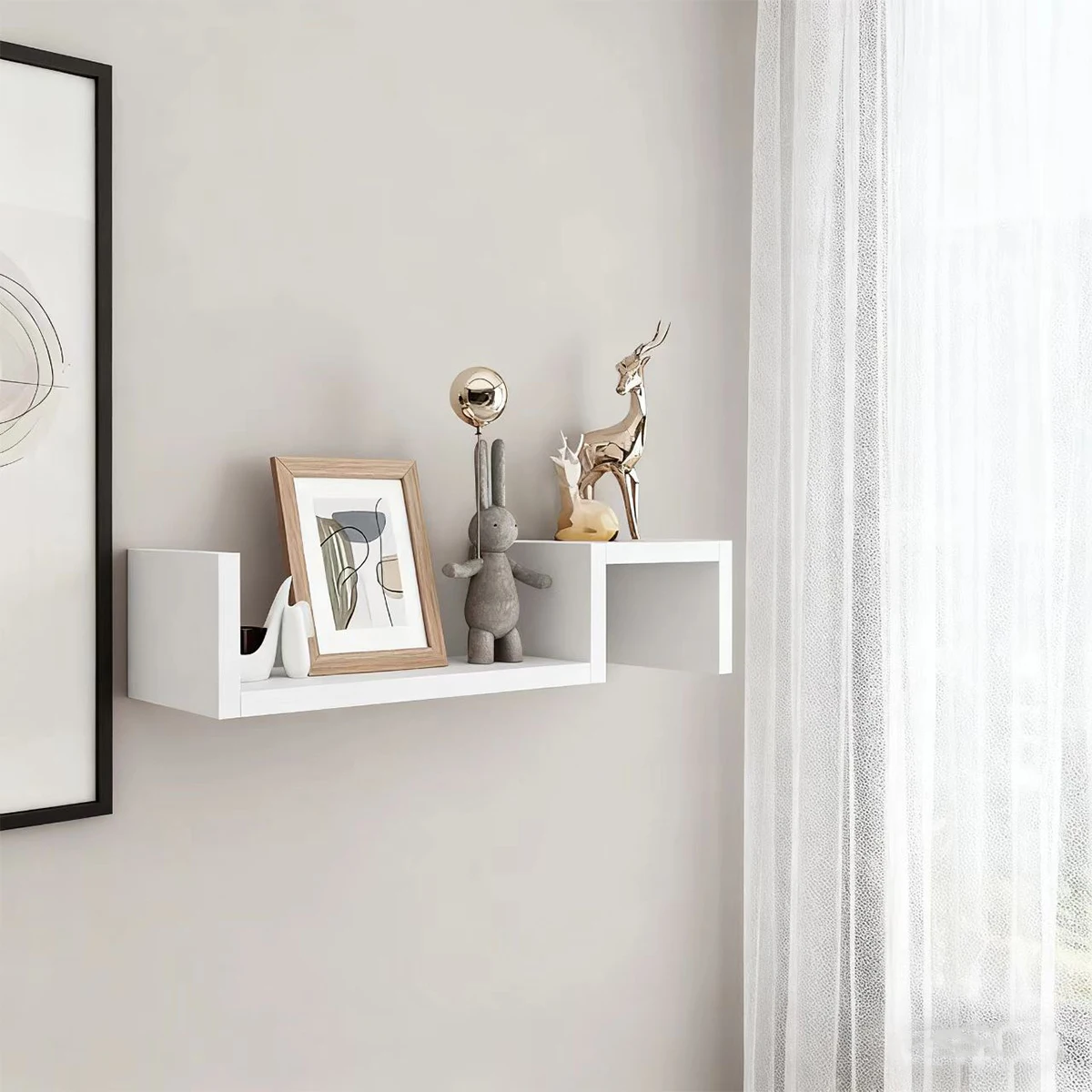 2pcs White S-Shaped Floating Wall Shelves, Modern Geometric Display Rack for Bedroom & Living Room