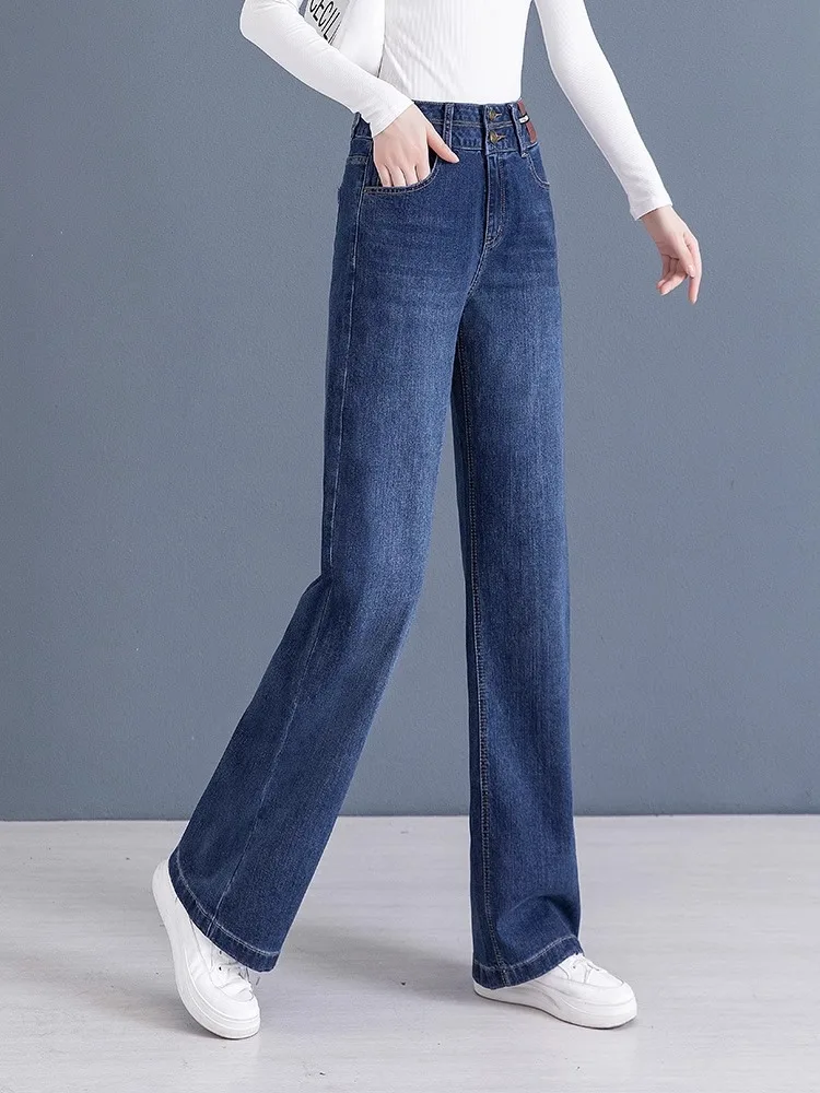 

Новый город Гуанчжоу, широкие джинсы с высокой талией, женские весенне-осенние новые утягивающие джинсовые брюки в стиле ретро, длинные зимние брюки