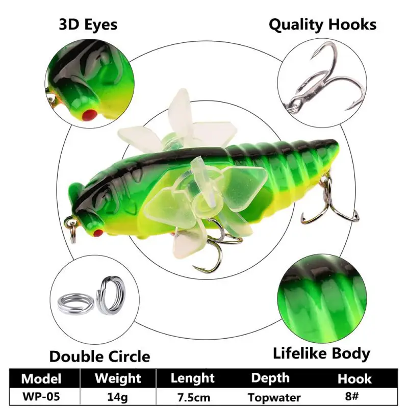 Luya Bionic Bait Plastic Anti-knock Tractor Cicada Water Surface System Rotating Blood Tank Hook Fishing Accessories Luya Bait