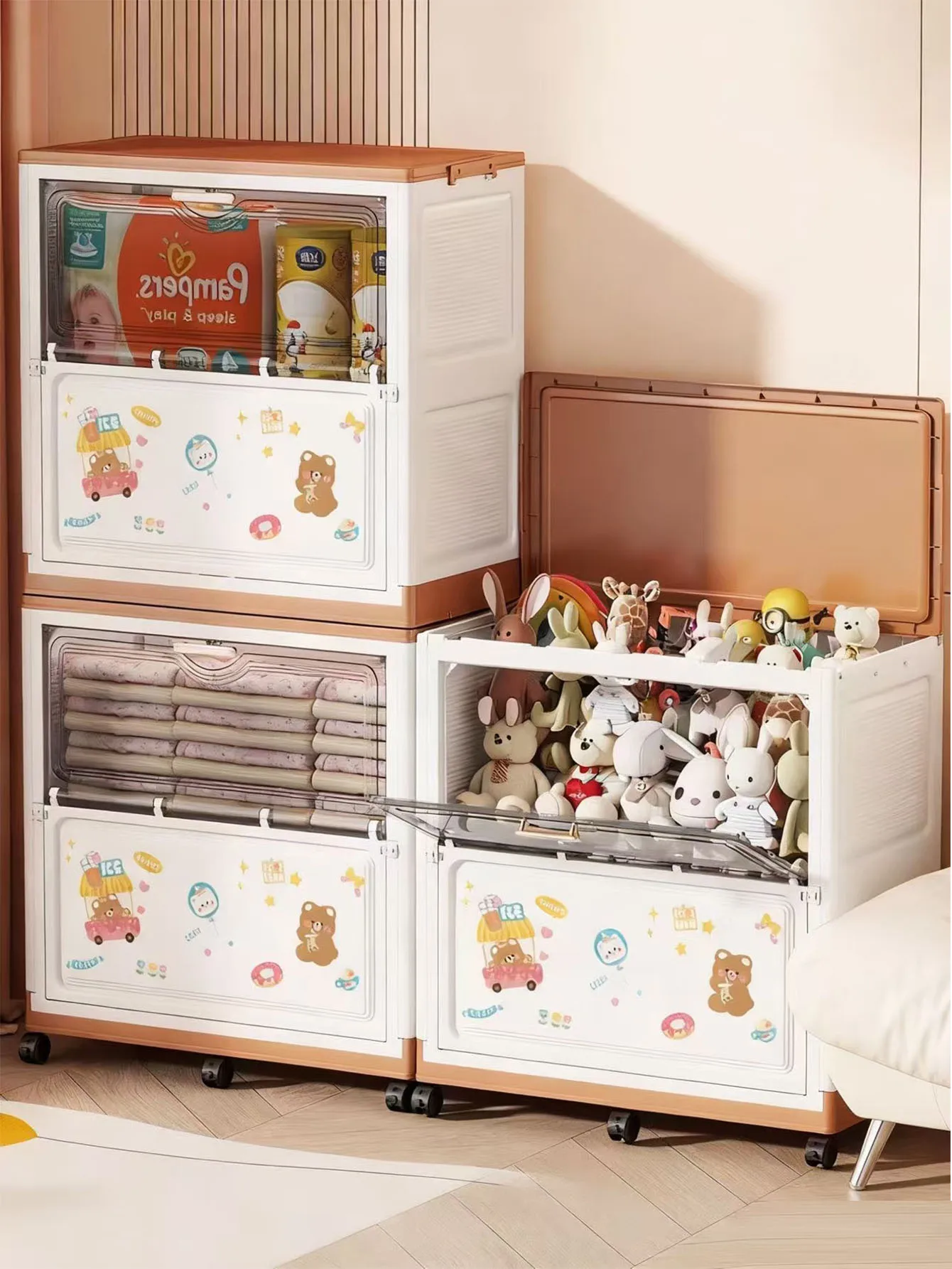 

Toy with pulley storage box large capacity oversized clothes blankets organizing box household flip folding storage cabinet