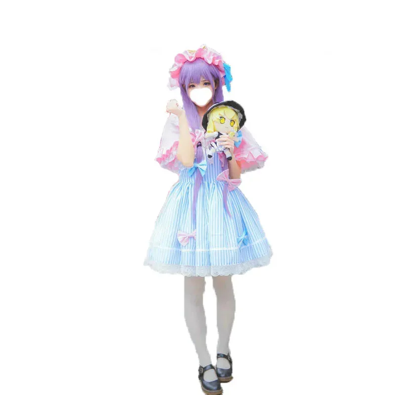 

Anime TouHou Project Cosplay Costumes Patchouli Knowledge Cosplay Costumes With Hat and Cloak and hat Sweet Girl Uniforms