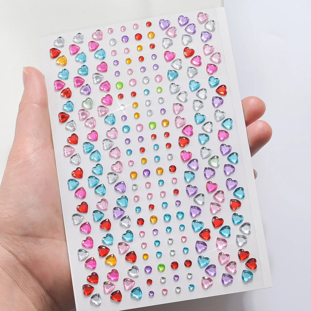 691PCS-3 blätter Gemischte Strass Gesicht Tattoo Aufkleber Bunte Herz/runde/Teardrop Design Selbstklebende Party Augen make-up Aufkleber – Detail 6