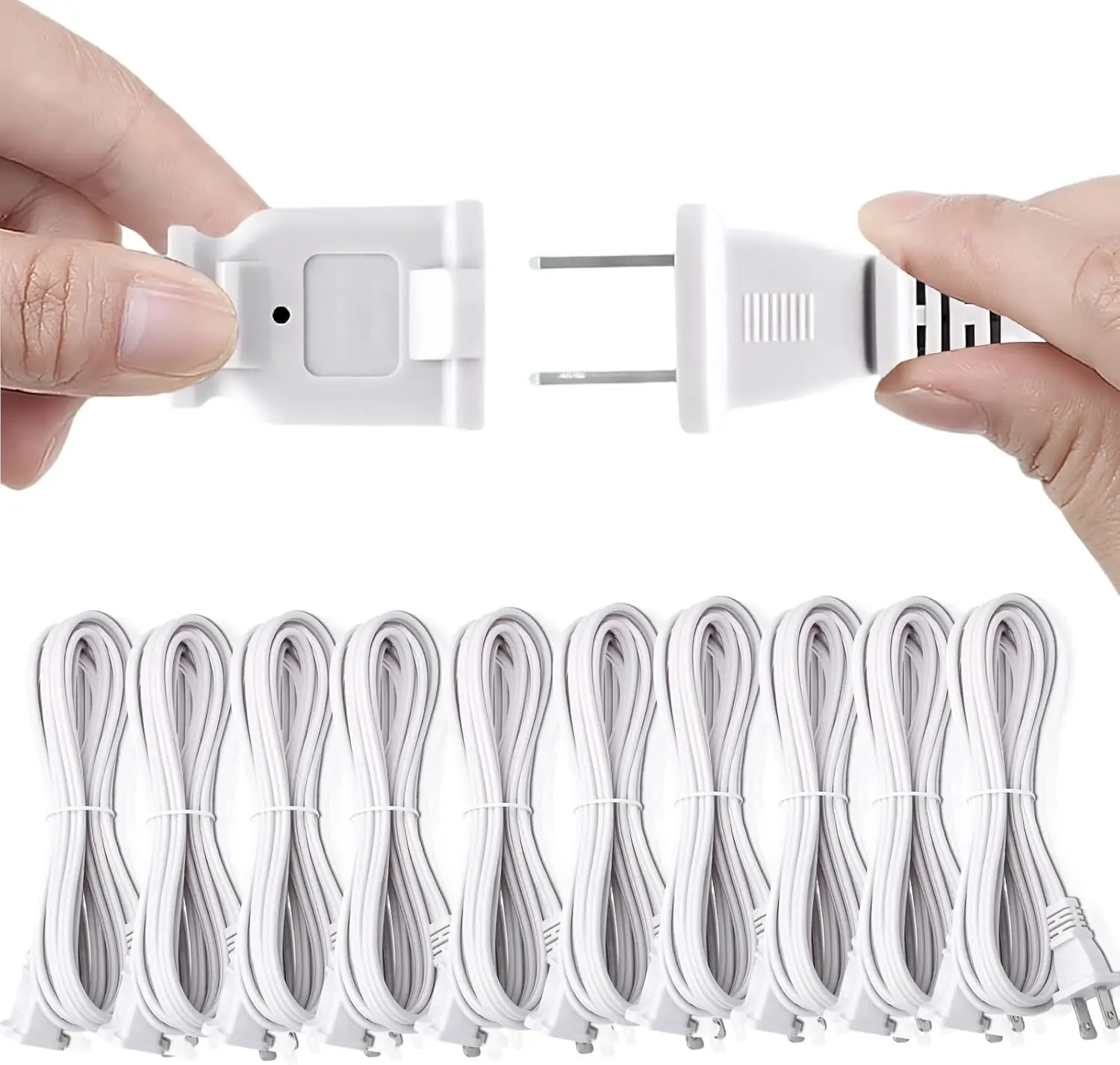 

2 Prong Extension Cord, 10Pack Power Cord Extension 10 ft- Ultra Flexible & Lightweight, Safe for Home, Office, Dorm Use White E