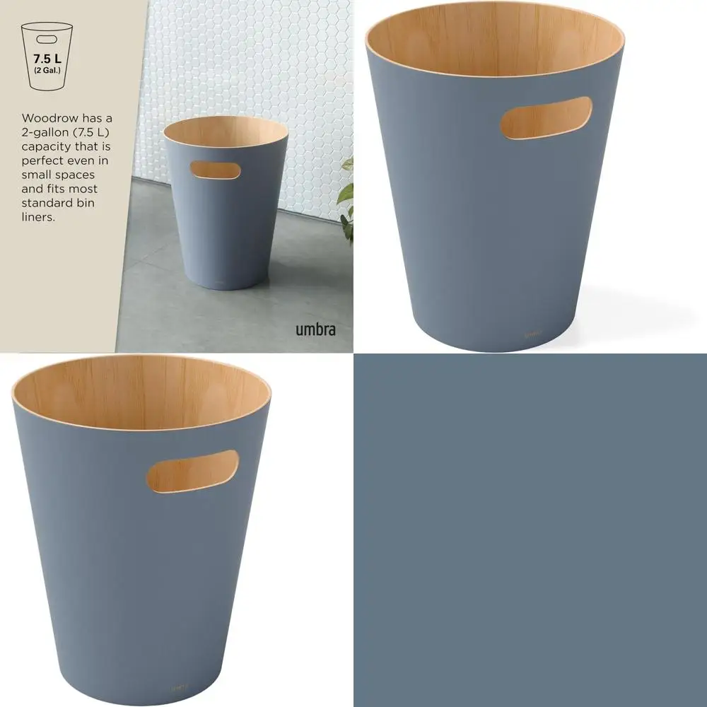 

Slate Blue 2-Gallon Wooden Waste Bin, Stylish Trash Can for Home & Office Recycling