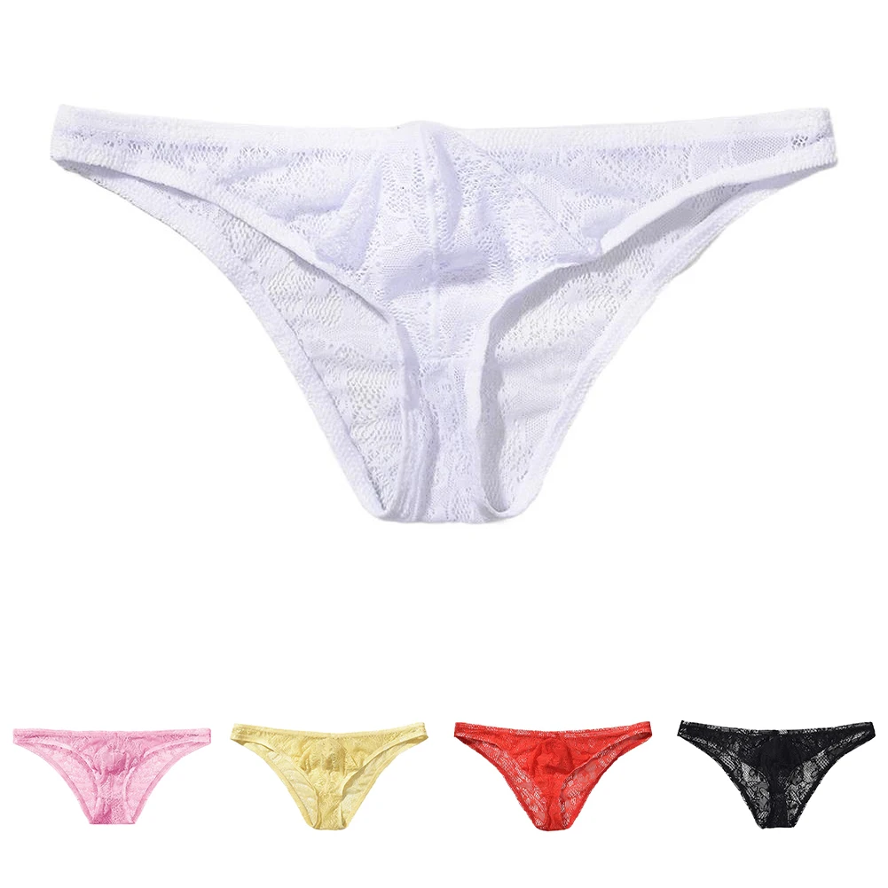 Hot Sale Perspective Men Lace Briefs Solid Color U Pouch Underwear M-XXL Size Low Waist Panties Underpants