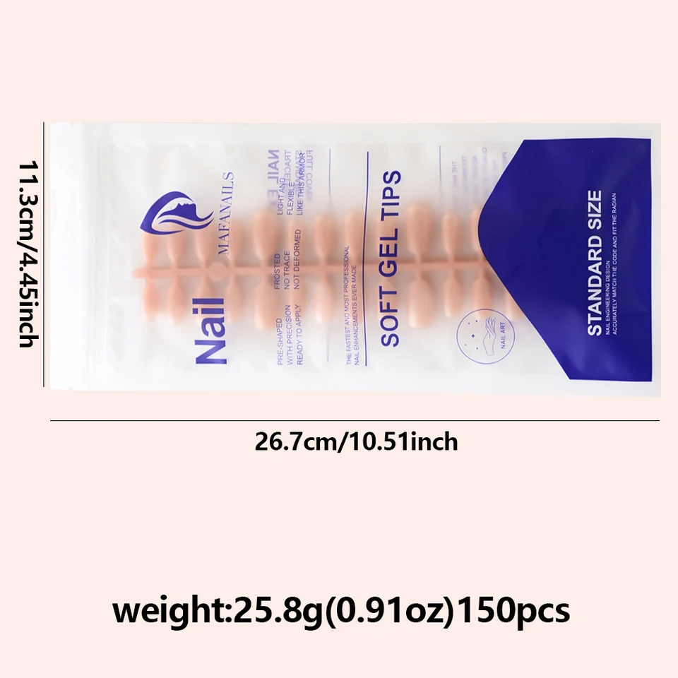150 uñas postizas almendra cortas con degradado, brillantes, nude, tallas XS/S/M, cubierta completa, puntas DIY 6