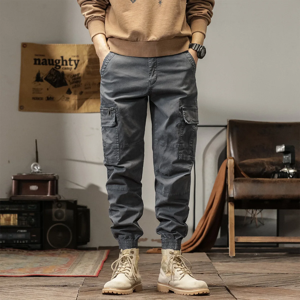

American style New Fashion Men Camouflage Casual Trendy Simple Basic Loose Multi Pockets Simple Basic Jogger Trousers Male Pants