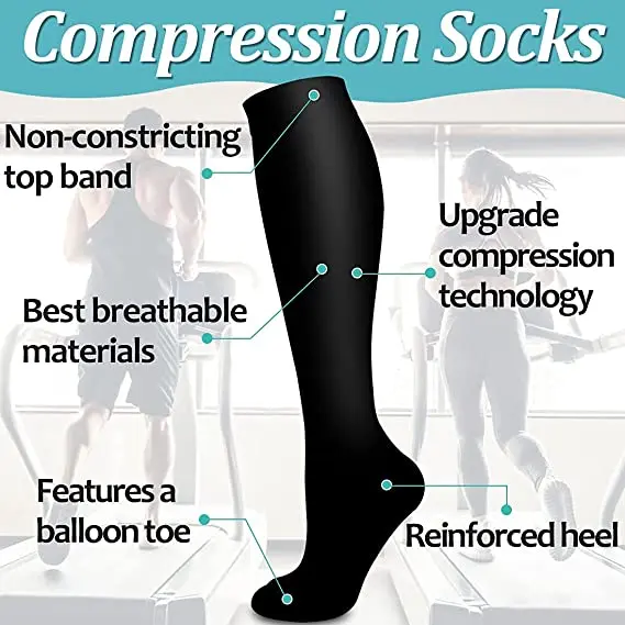 New Compression Socks Black Series Sports Socks Knee High 20-30 Mmhg Medical Nursing Nylon Running Men Women Compression Socks