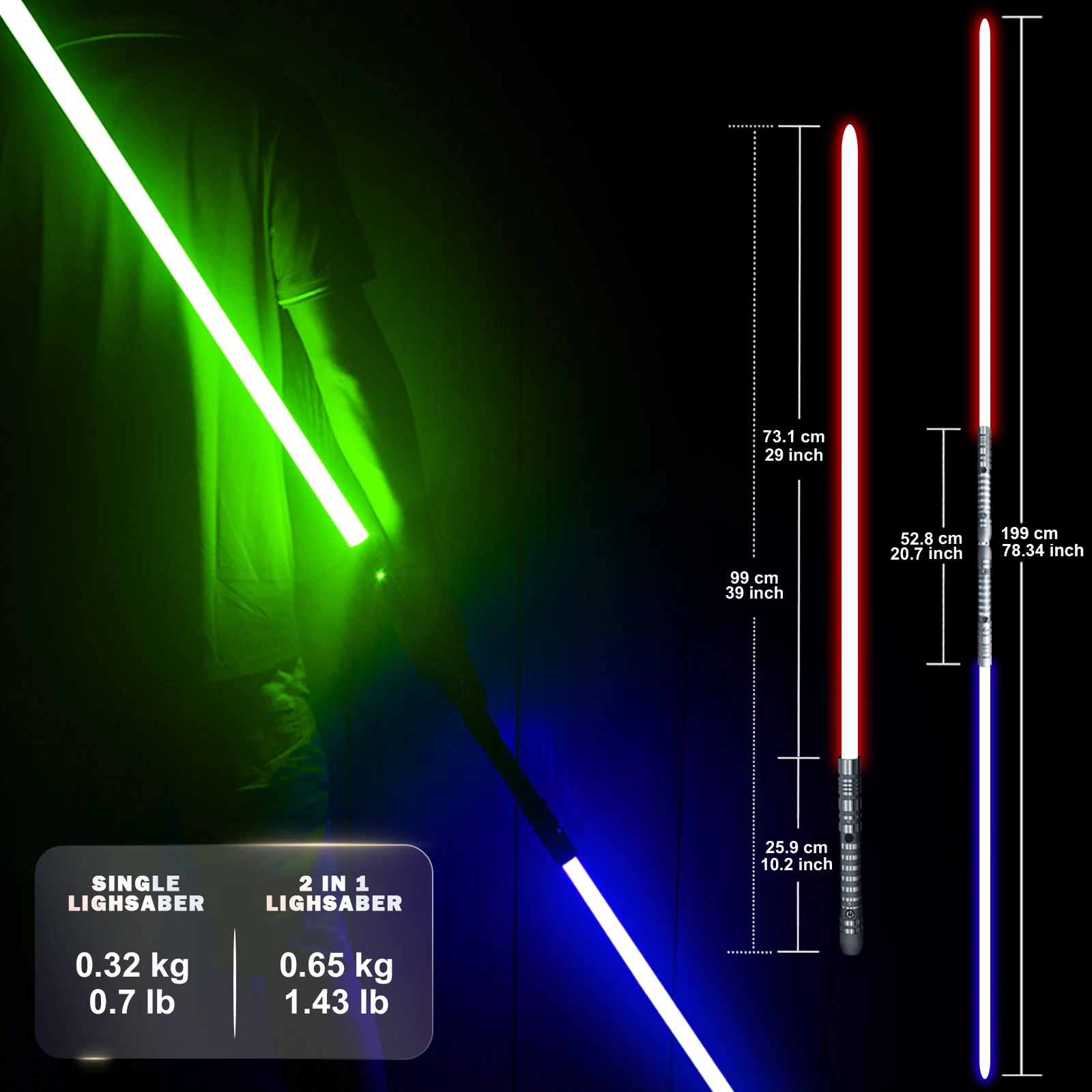 PHS Duel Metal Lightsaber 39 بوصة-RGB 16 لونًا و4 أوضاع صوت مع تأثيرات صدمية لعيد ميلاد الأولاد والكبار #6