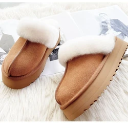 natural Wool slippers women winter platfrom outdoor and home slipper non-slip thick bottom sheepskin shoes