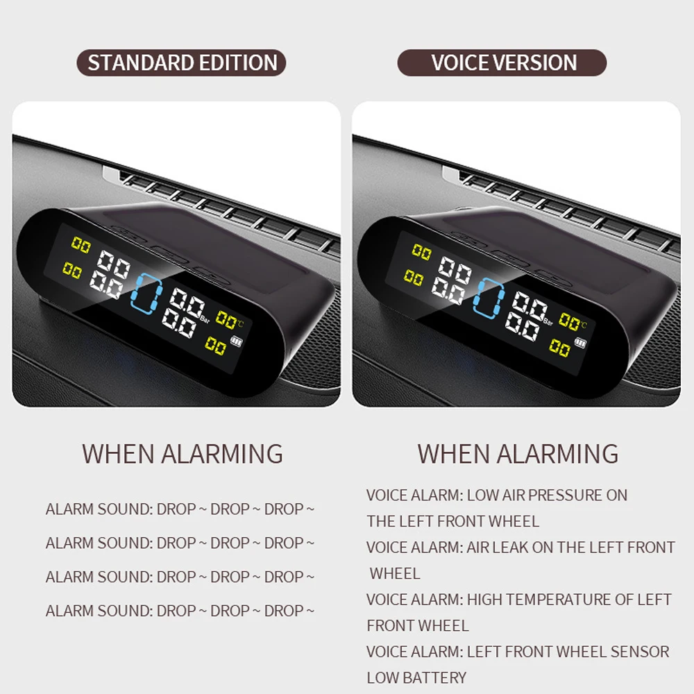 Solar Car TPMS Tire Pressure Alarm Digital Colorful Display With 4 External Sensors Waterproof Tire Presssure Monitoring System