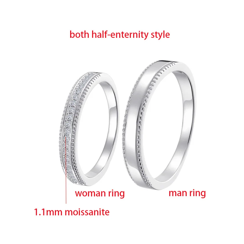 TFGLBU العصرية خاتم مويسانيتي كامل للنساء زوجين مجموعة مختبر الماس الحقيقي 925 فضة معتمد الفرقة المجوهرات بالجملة