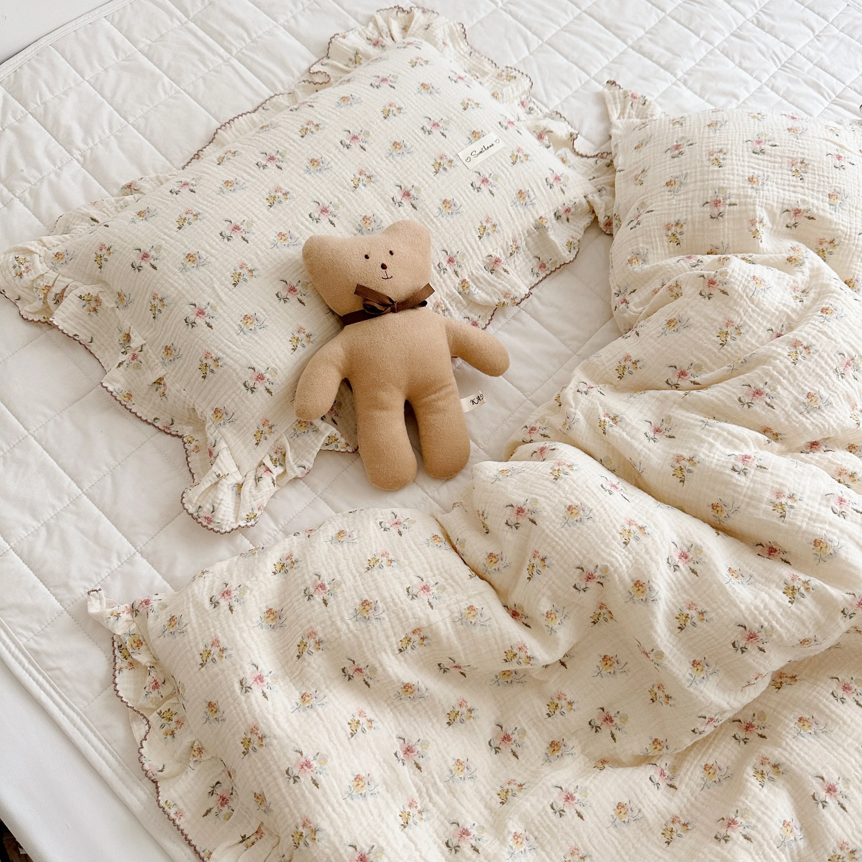 Juego de cama para cuna de bebé de algodón y muselina Floral Vintage, funda nórdica para niños, funda de almohada sin relleno