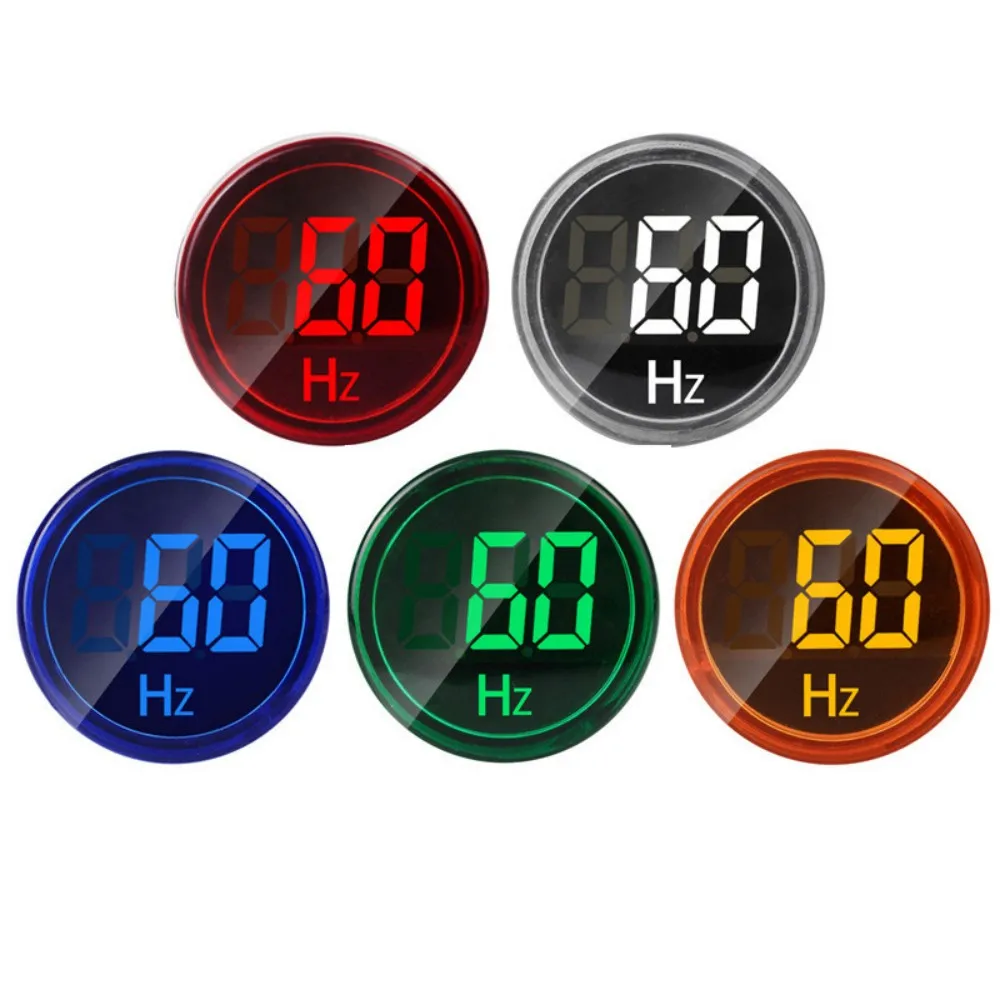 22mm Round LED Digital Frequency Indicator Light AC 60-500V Digital Display Signal Lamp 20-75HZ AC Frequency Measuring Meter
