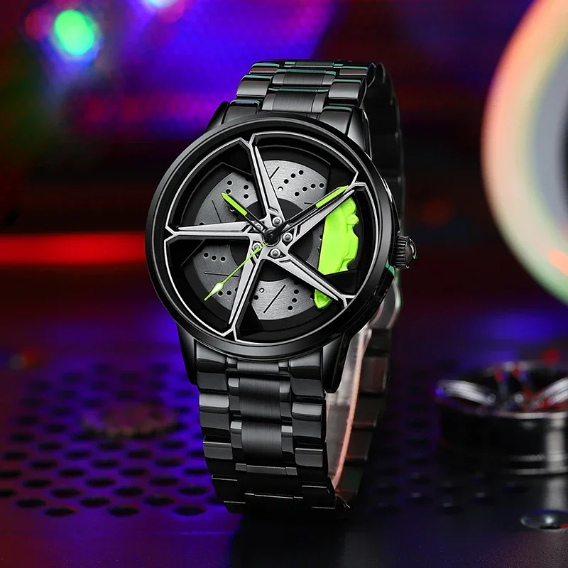 Sports Car Wheel Hub Men Watch Waterproof Rotate Watches Rim Watch Spinning Men's Sports 360° Rotate Wheel Watches For Men Clock