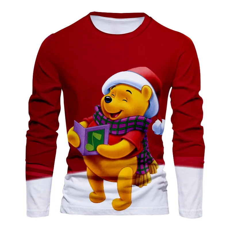 Comfortable Christmas cartoon new men and women long-sleeved T-shirt y2k Mickey Minnie 2024 fashion casual T-shirt