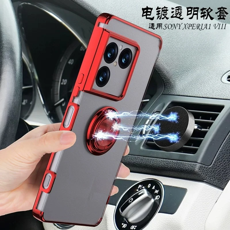 

For Sony Xperia 1 VIII Case For MagSafe Magnetic 360° Ring Electroplated TPU Soft Silicone Transparent Cover Shockproof Bumper