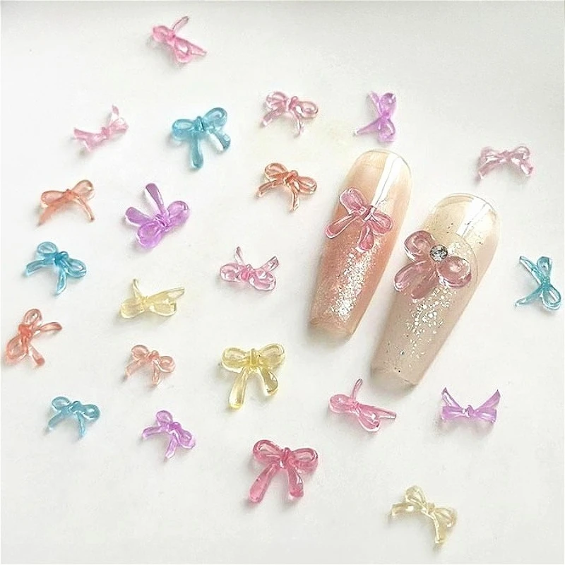 Mini Colorful Resin Bowknot Ice Transparent Cute Bow Tie Rhinestones Ribbon Nail Art Decorations Manicure Accessories Wholesale
