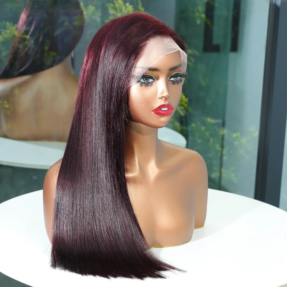 99J الفيتنامية 100% شعر الإنسان الدانتيل الجبهة الباروكات العظام مستقيم أحمر داكن 13x6 كبير الدانتيل الباروكة الأمامية الأصلي مزدوجة تعادل شعر مستعار 250% #3