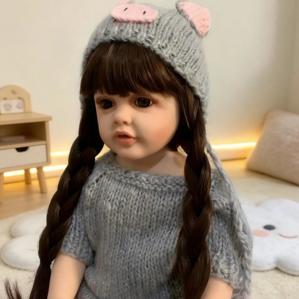 BZDOLL 55CM 22 Zoll Vollvinyl-Reborn-Prinzessinpuppe, langhaarig, mit Plüschtier, realistisches Badespielzeug