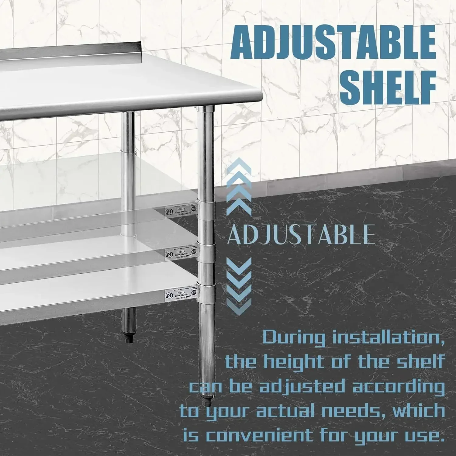 Hally Sinks & Tables H Stainless Steel Table for Prep & Work 24 x 60 Inches, NSF Commercial Heavy Duty Table with Undershelf