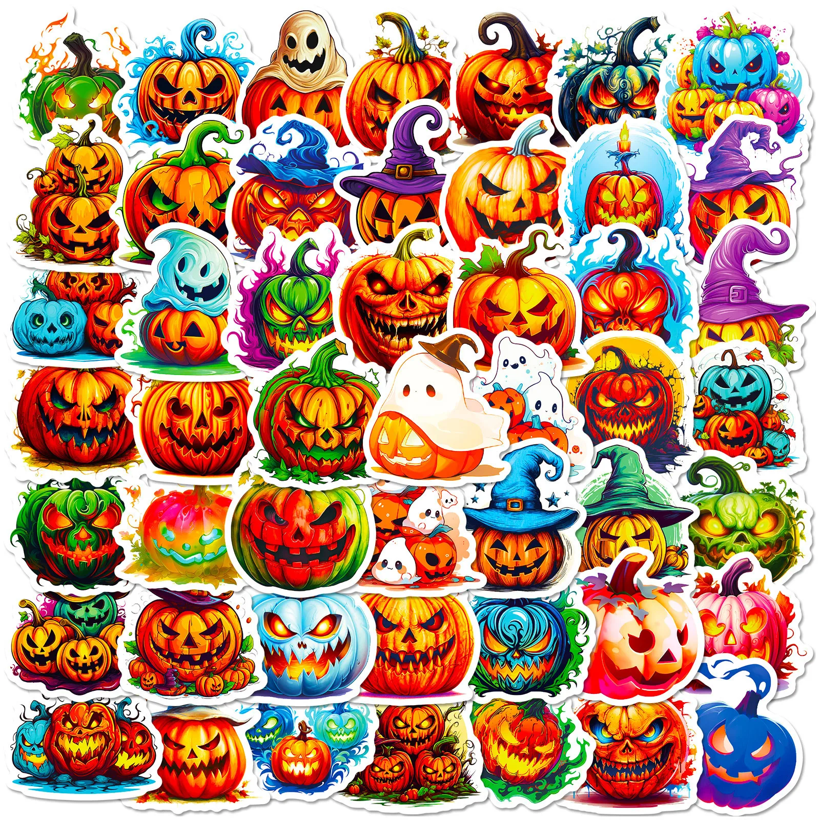 50pcs Halloween Devil Pumpkin Thriller Theme Cartoon Graffiti Stickers Festival Fun Game