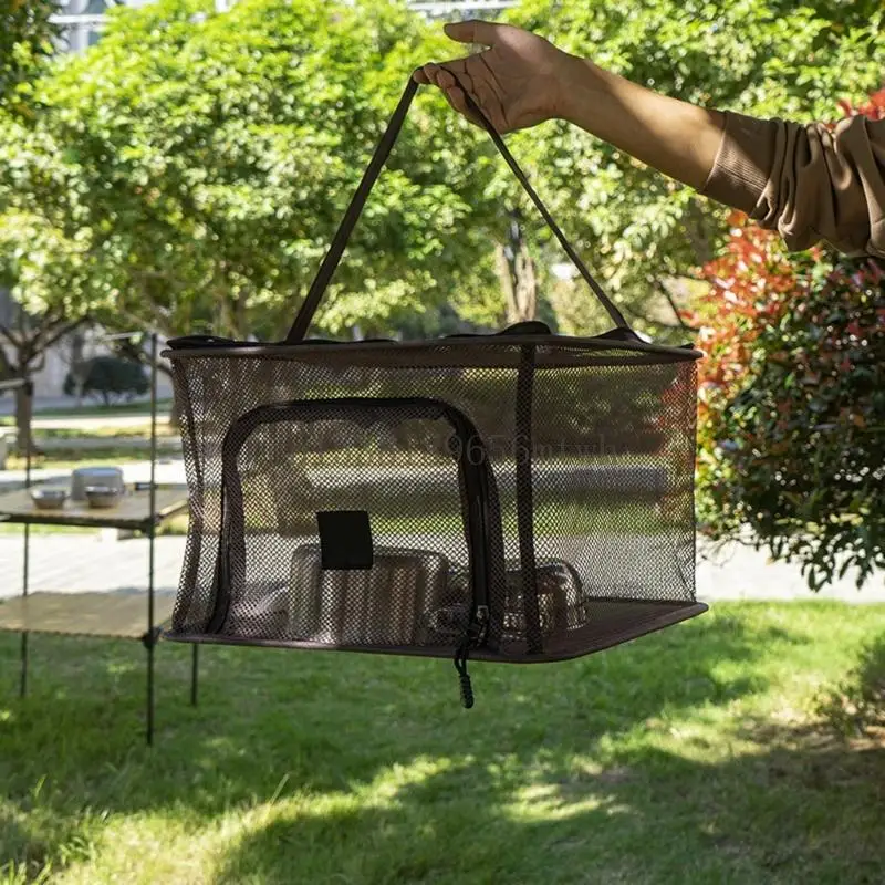 

4 Layer Foldable Drying Rack For Outdoor Camping Foldable Meshes Storage Basket With Sturdy Steel Frame B03D