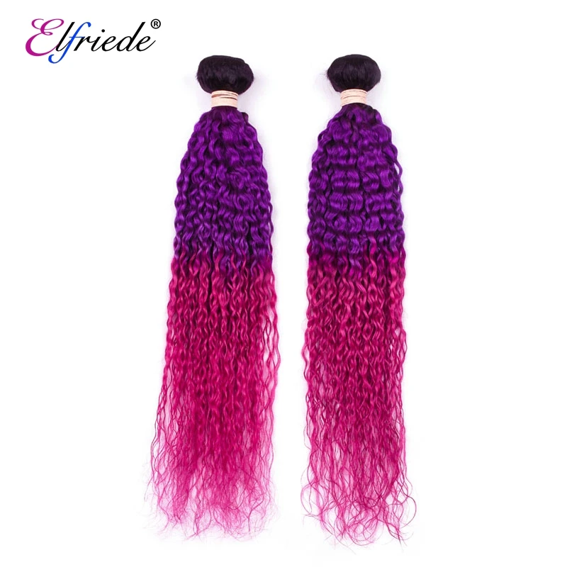 Pacotes de cabelo humano ElfrieEr Kinky Curly, Tece cabelo colorido, 1B Purple Rose Red, 3 ou 4 Pacotes, Ofertas