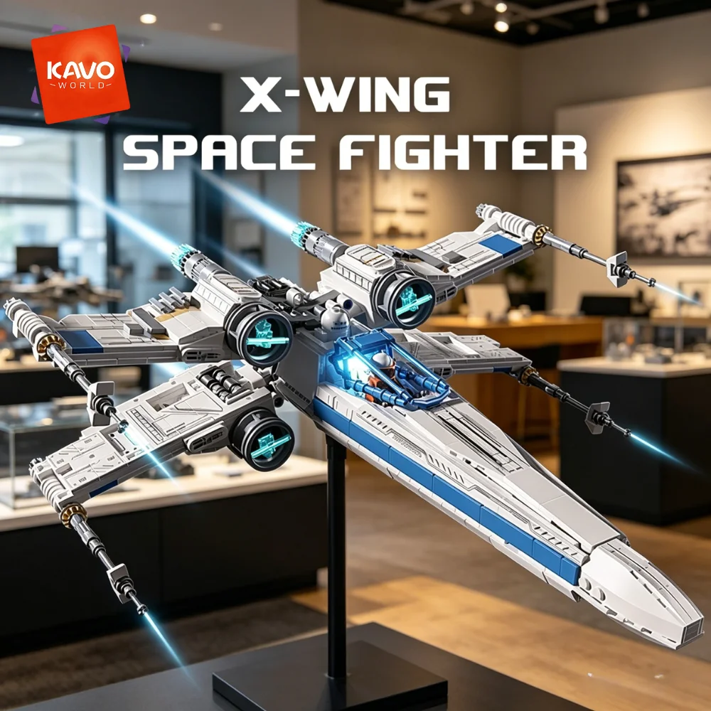 

KAVOWORLD X-Wing Space Fighter Jet Building Blocks Toys Set with Pilot High-Technical Linked Wing Transformable Aircraft Model with LED Lights Retractable Landing Gear Spaceship Toy for Adults Birthday Christmas Gift for Space Enthusiasts(1271pcs)
