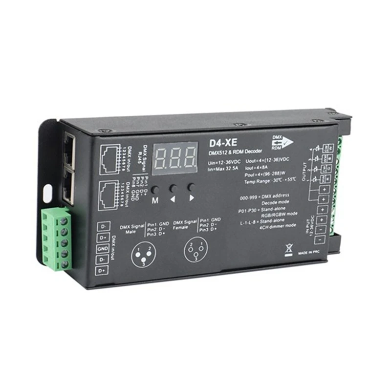 4CH D4-XE DMX Decoder Controller PWM Flicker Free Dimming 12V-36V Digital Display 2000Hz 500HZ For RGB LED Lights