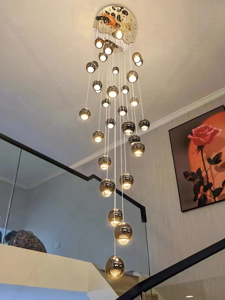 LED Modern Chandelier Living Room Lamp Dining Room Round Aluminum Ball Home Decoration Luxury Lamp Lobby Staircase Chandelier