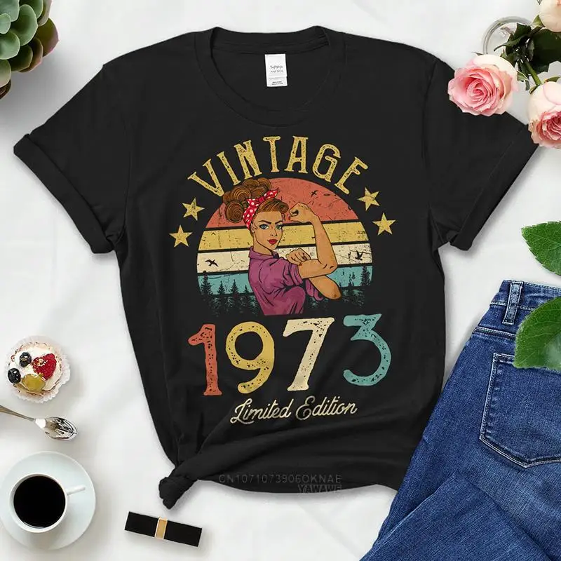 

Vintage Retro 1973 Limited Edition Summer Fashion T Shirts 49 Years Old Birthday Party Ladies O-neck Clothes Tshirt