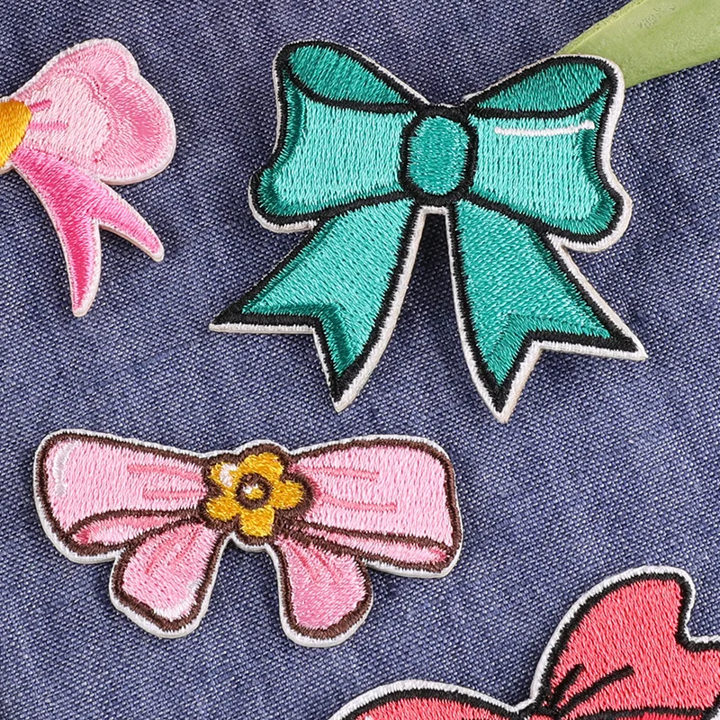 5pcs Cartoon Embroidery Cute Bow Iron On Patches Stickers Cloth Stickers Diy Handmade Bag Hat Shoes Clothing Patches