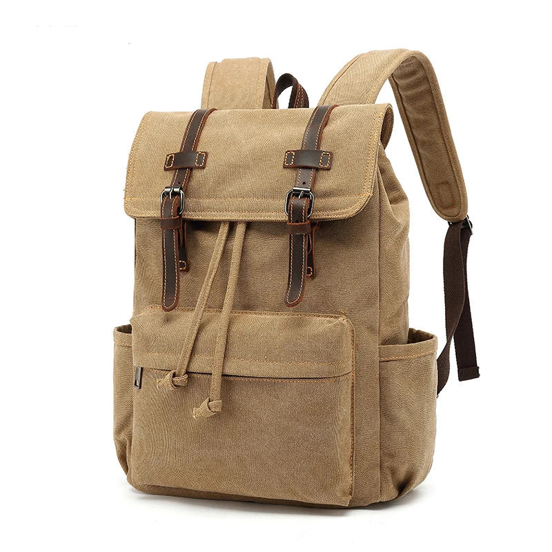 

Durable Canvas and Leather Backpack School Bag Bagpack Rucksack Mochila Sturdy Travel Hiking Daypack with Multiple Compartments