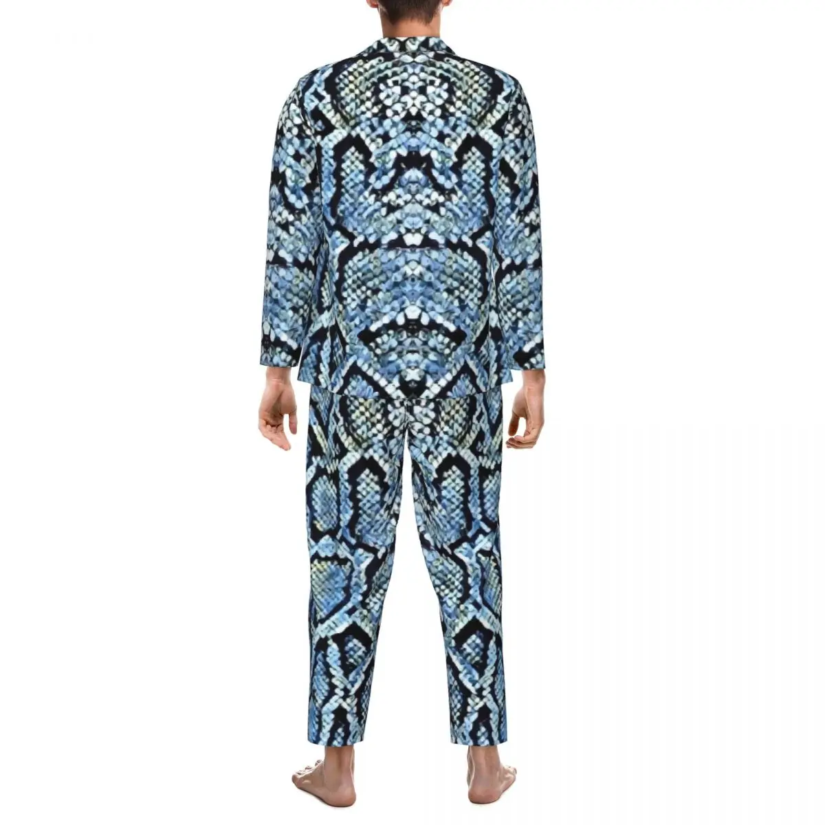 Snake Skin Print Sleepwear Spring Blue And Grey Vintage Oversize Pajamas Set Male Long-Sleeve Kawaii Room Custom Nightwear