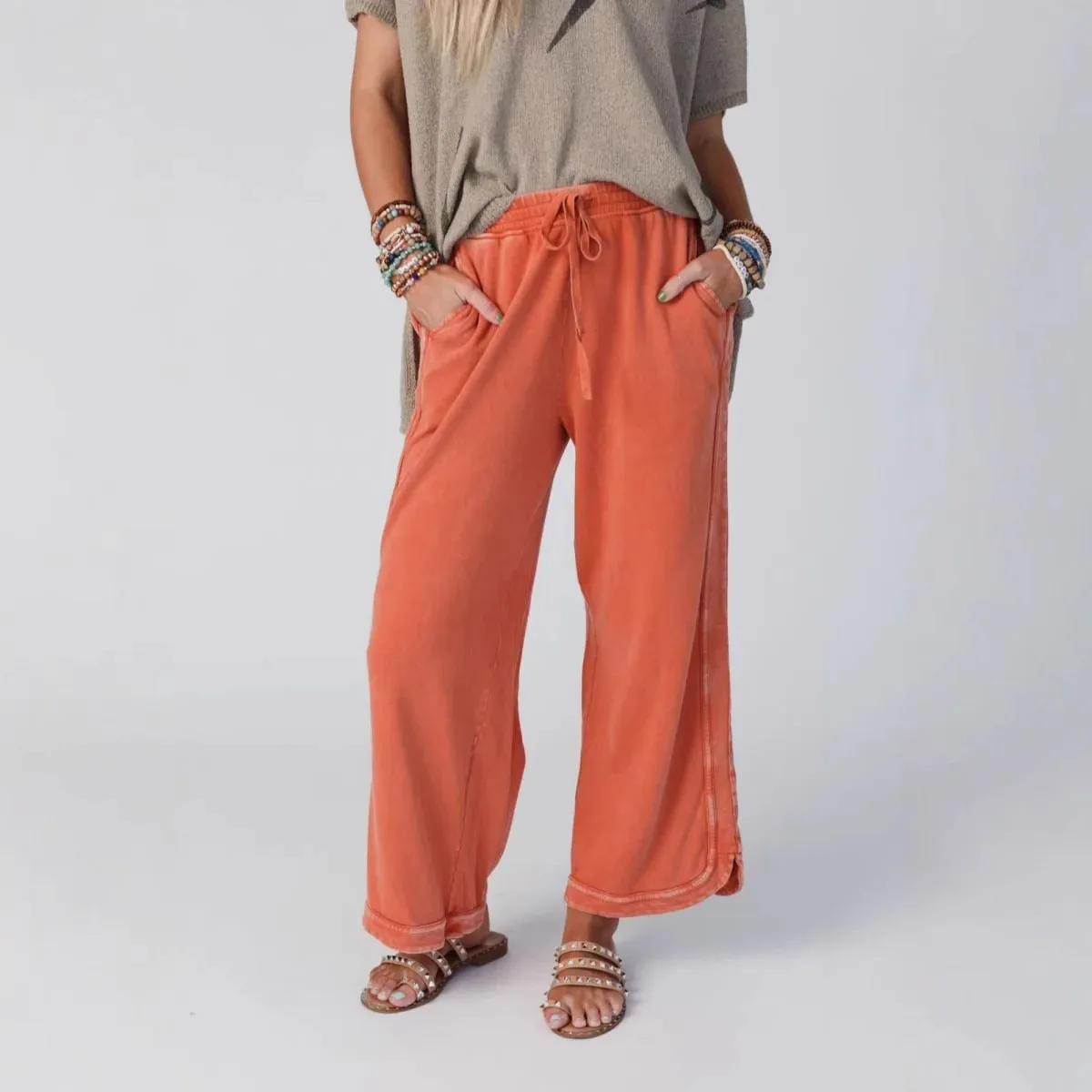 2025 autumn and winter retro washed old fashion casual drawstring trousers