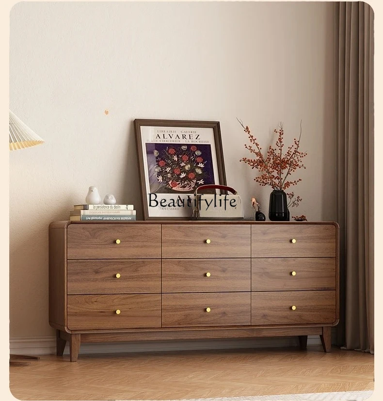 

Solid Wood Chest of Six Drawers Walnut Nordic Bedroom Storage Drawer Bedside Cabinet