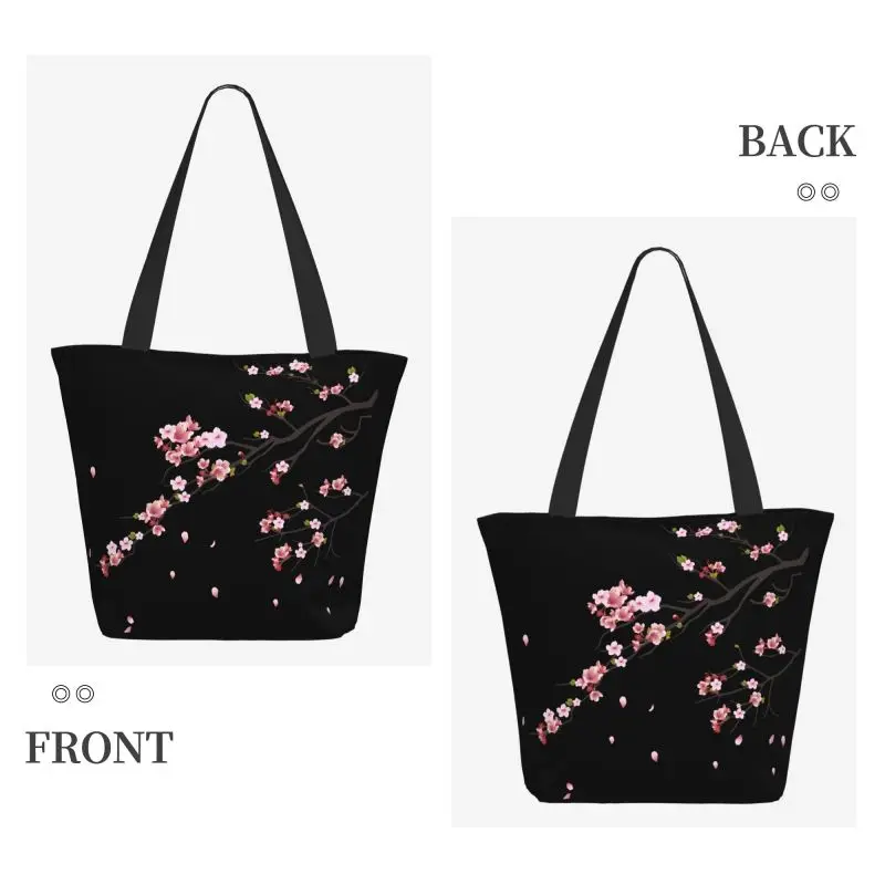 Japanese Sakura Cherry Blossoms Travel Shoulder Bag Reusable Shopping Grocery Bag Waterproof Handbags Women Durable Tote Bags