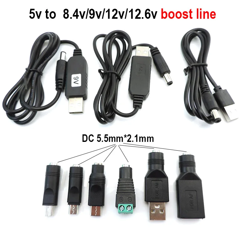 USB 5V to DC 5v 9v 12v 12.6V 8.4v usb mini 5pin type c MALE power boost line Step UP Module connector Converter Adapter Cabl p1