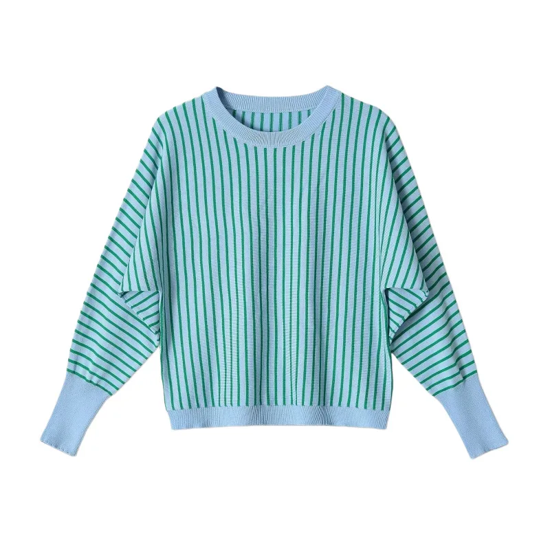 

Withered Versatile Long Sleeved Round Neck Casual Striped Knitted Sweater Women's Sweater Knitwear Woman Clothing